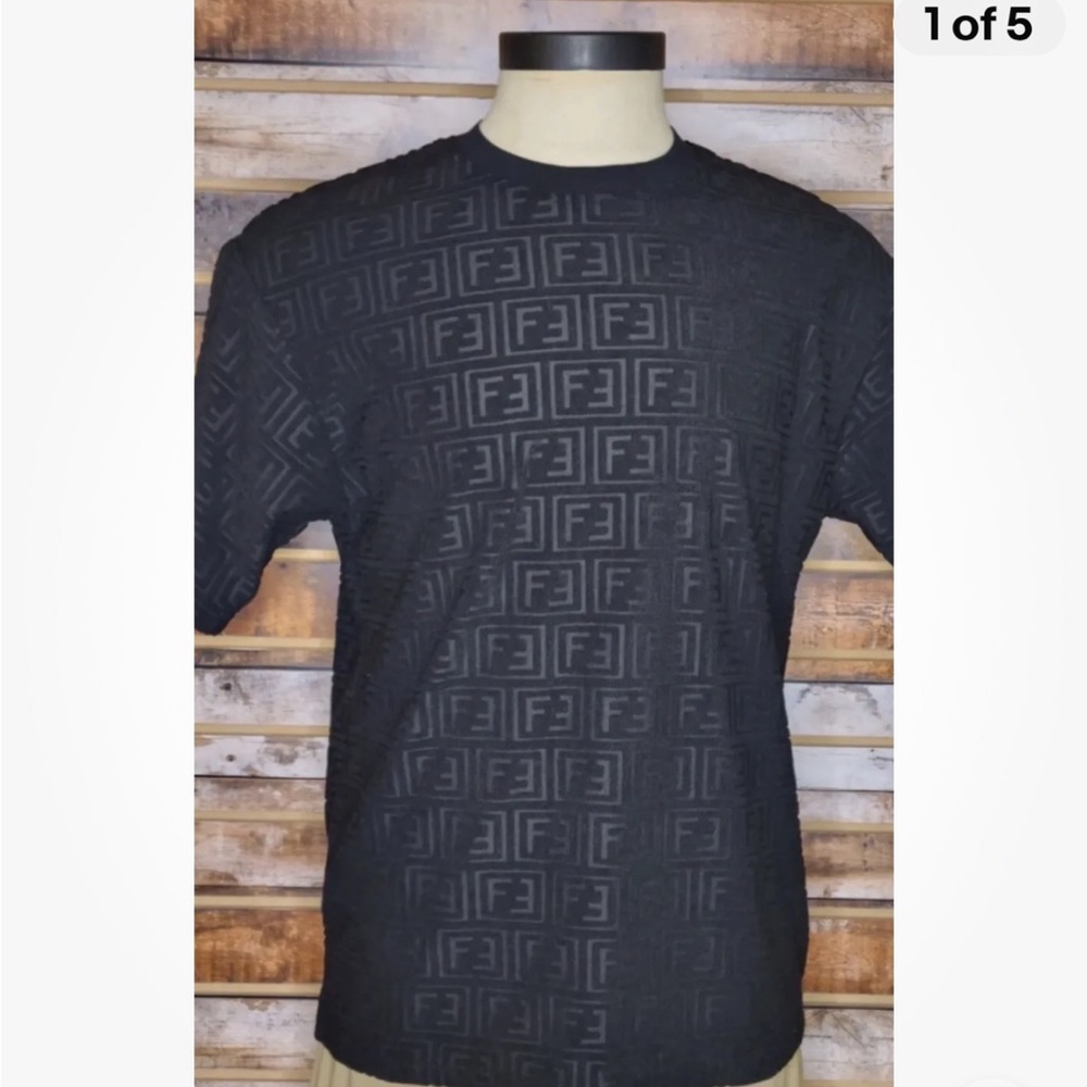 Authentic Fendi Velvet Monogram Black Crewneck Shirt sz XXL